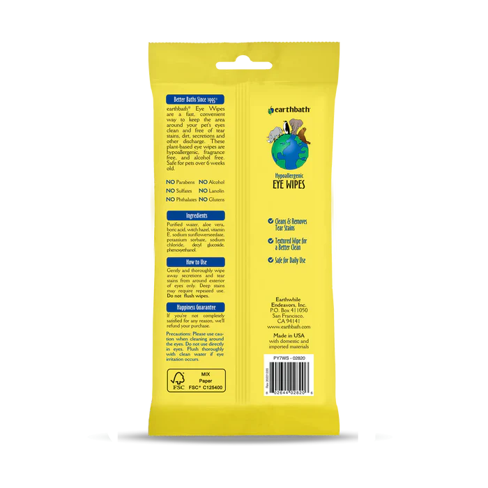 Earthbath Hypo Allergenic Eye Wipes w/ Witch Hazel & Aloe